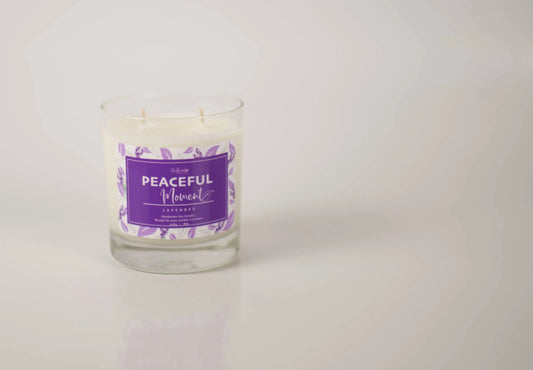 Peaceful Moment double wick 10oz clear jar with purple label for lavender